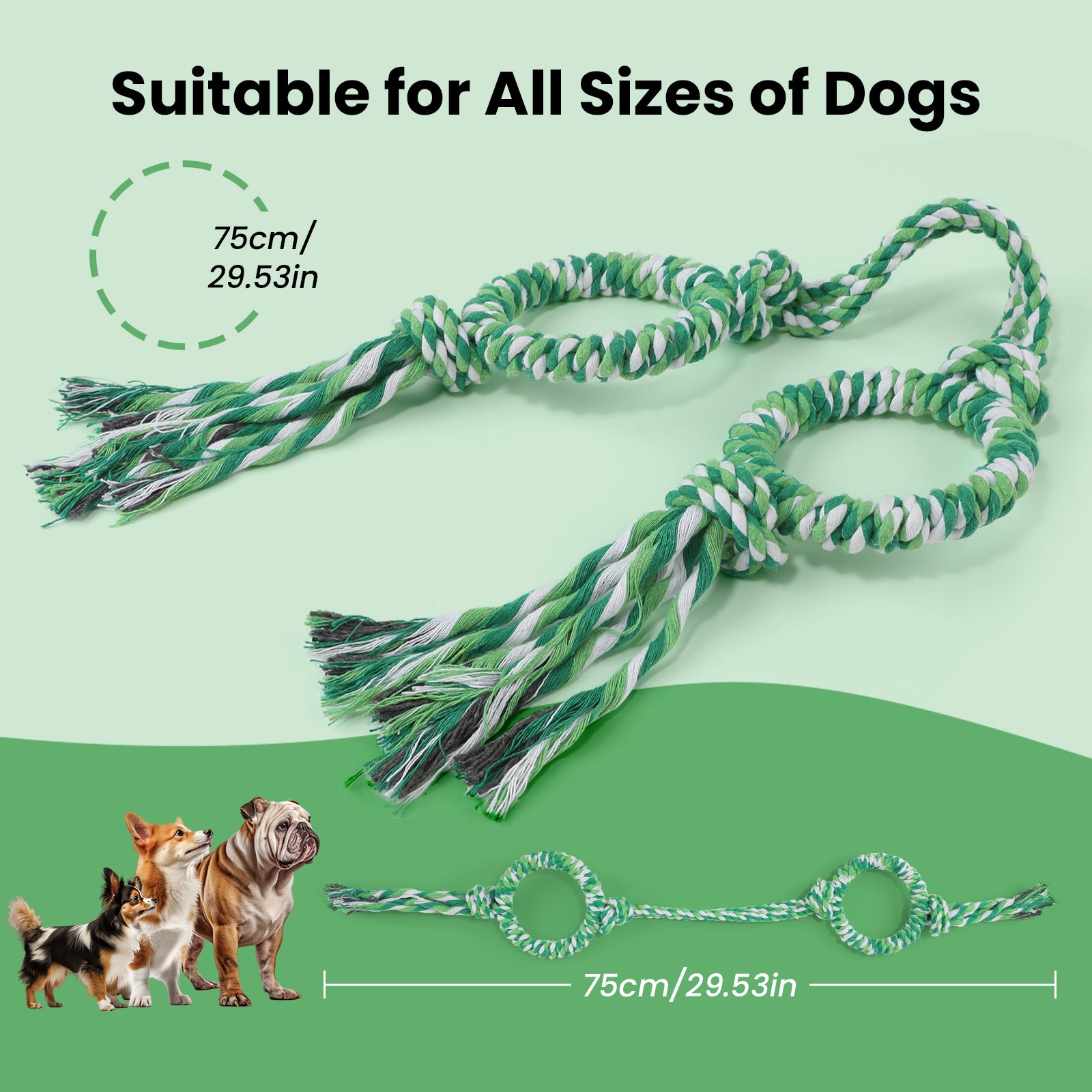 PcEoTllar Dog Toys for Aggressive Chewers, Dog Rope Toy with Metal Rings, Tug of War Rope Dog Chew Toys for Small, Medium and Large Dogs