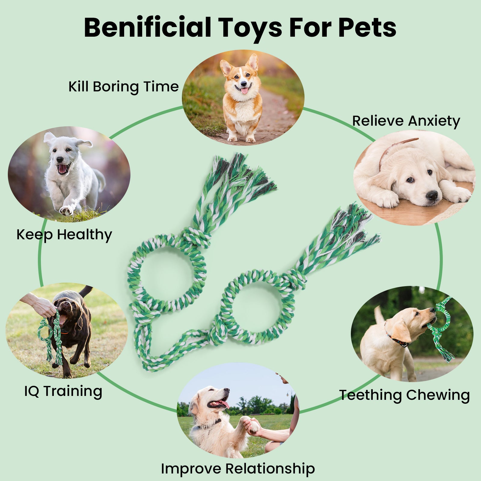 PcEoTllar Dog Toys for Aggressive Chewers, Dog Rope Toy with Metal Rings, Tug of War Rope Dog Chew Toys for Small, Medium and Large Dogs